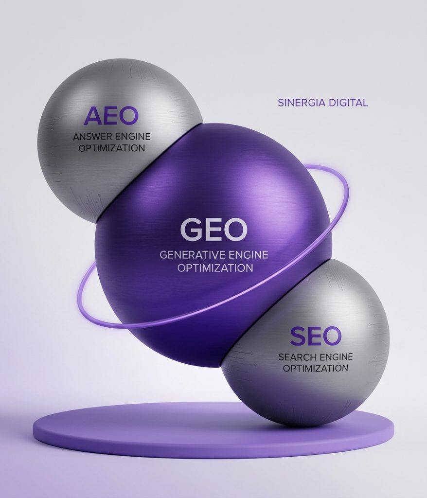 Como se complementan SEO · GEO · AEO